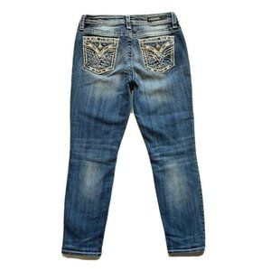 VIGOSS Capri Jeans Women S3/4 (29x26.5) Heritage Fit Embroidered Faded Denim NEW
